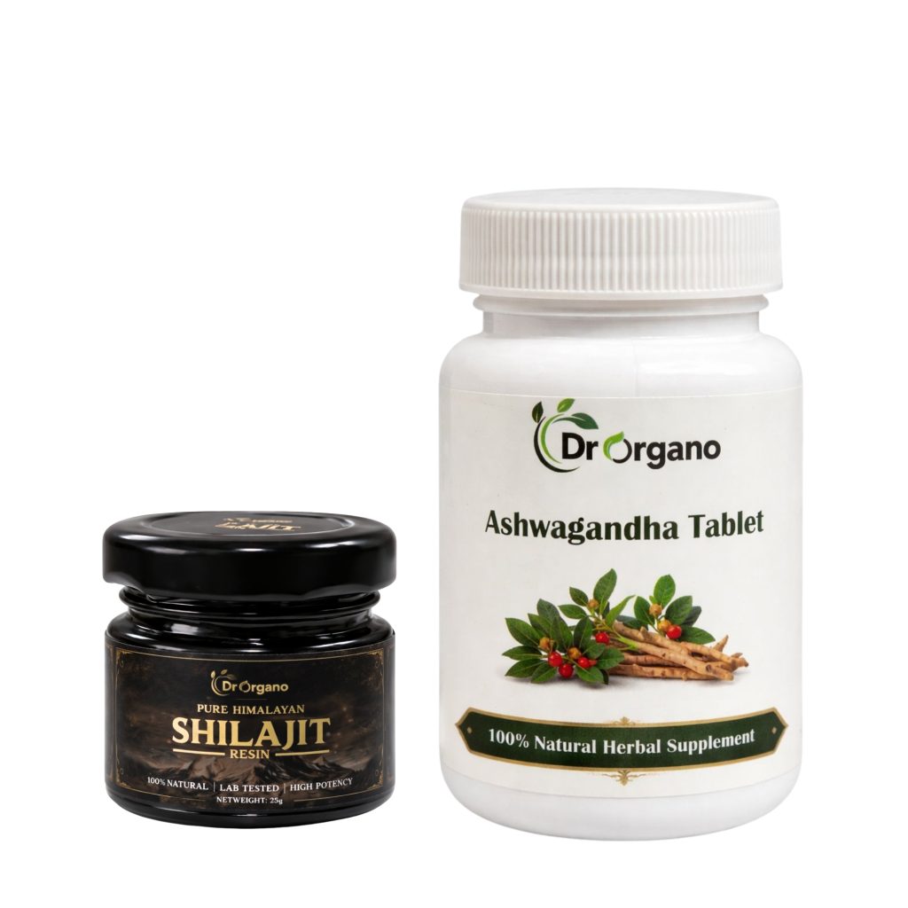 Dr Organo shilajit resin 25g with ashwagandha tablets 120 combo ayurvedic energy booster